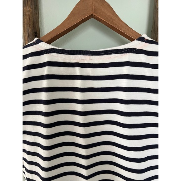 Talbots Striped Knit Dress Lace-Up Neck Short Sleeve Casual White Black M - Picture 4 of 7